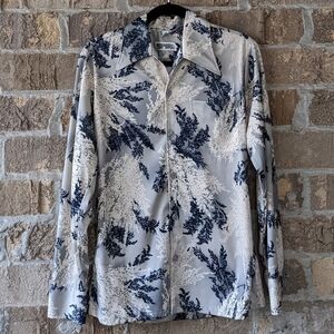 Vintage 1970s Dagger Collar Button Front Shirt Textured Polyester